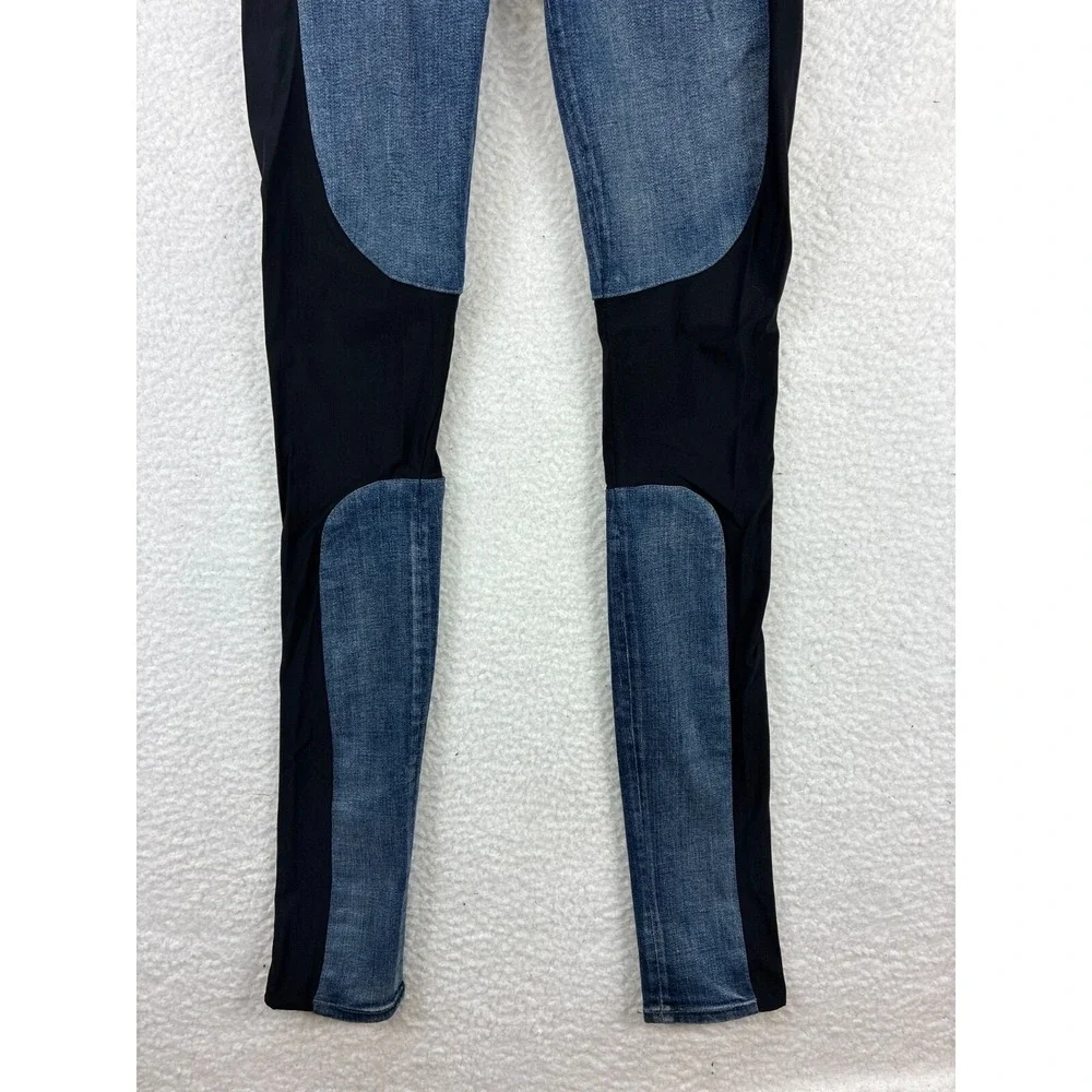 Helmut Lang Two Tone Panel Skinny Jeans Womens 24 Blue Black Stretch Designer